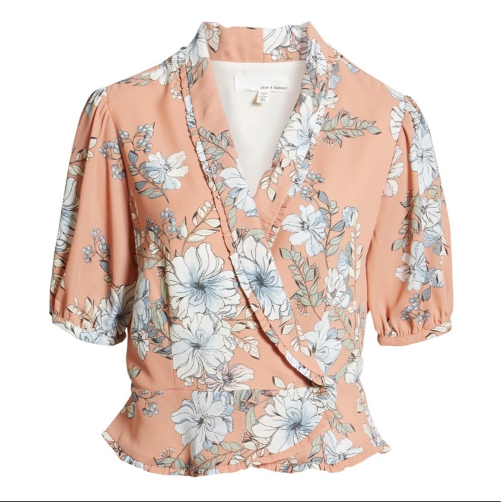 June & Hudson Floral Print Wrap Top
